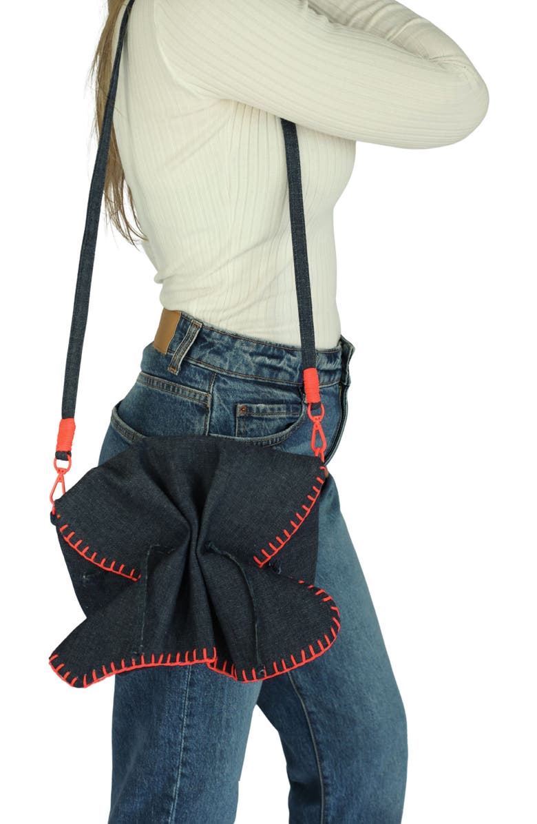 Carlos Falchi Medium Butterfly Suede Leather Bag, Alternate, color, Denim