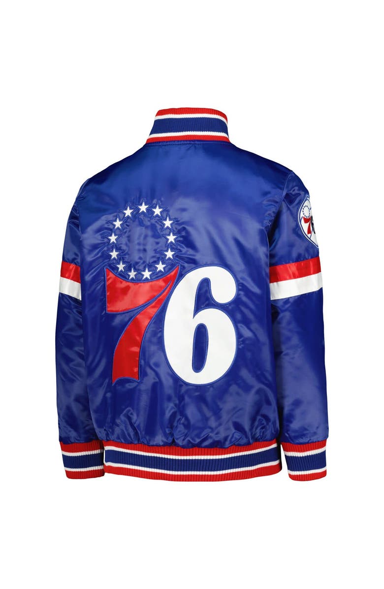 STARTER Youth Starter Royal Philadelphia 76ers Home Game Varsity Satin Full-Snap Jacket, Alternate, color, Royal