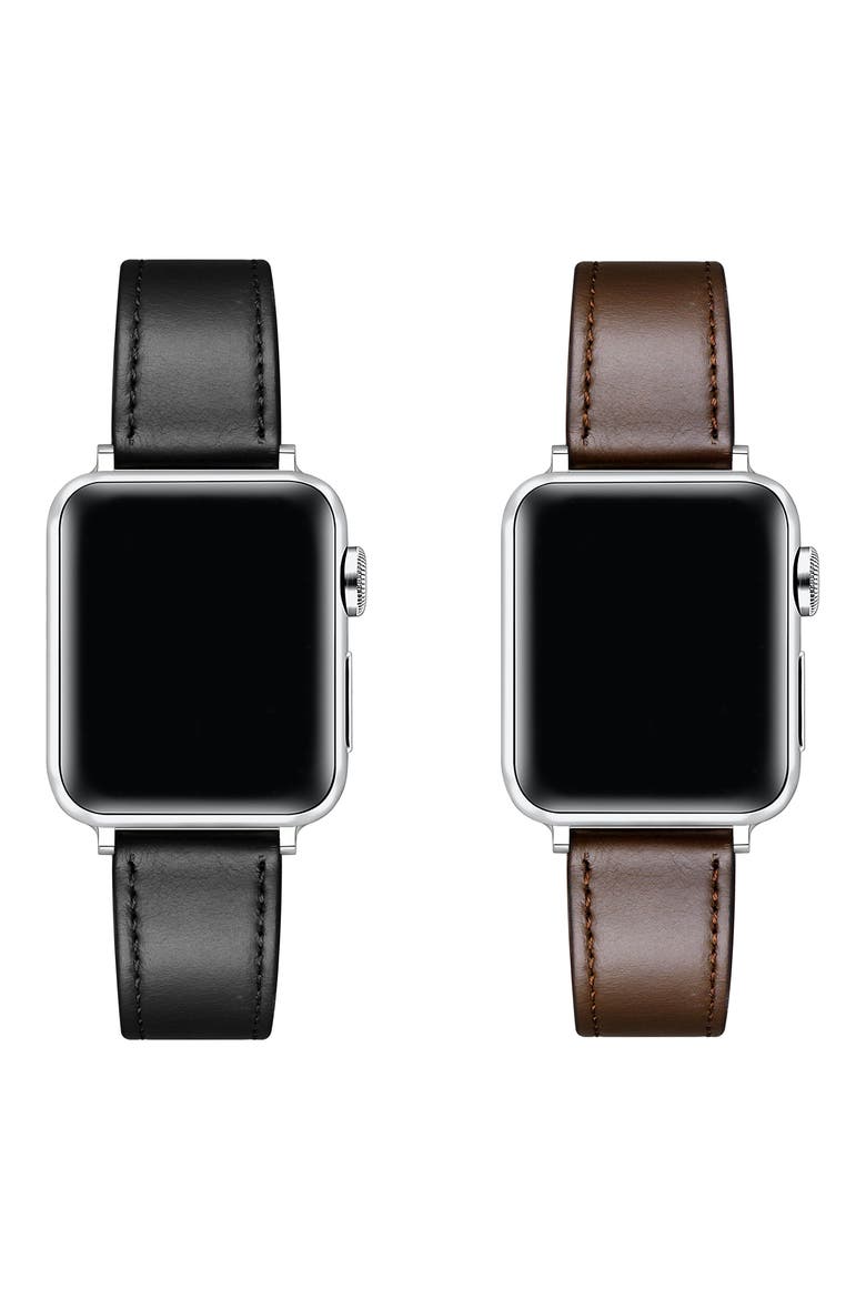 Drake 2-Pack Assorted Leather Apple Watch® Watchbands, Alternate, color, BLACK/BROWN