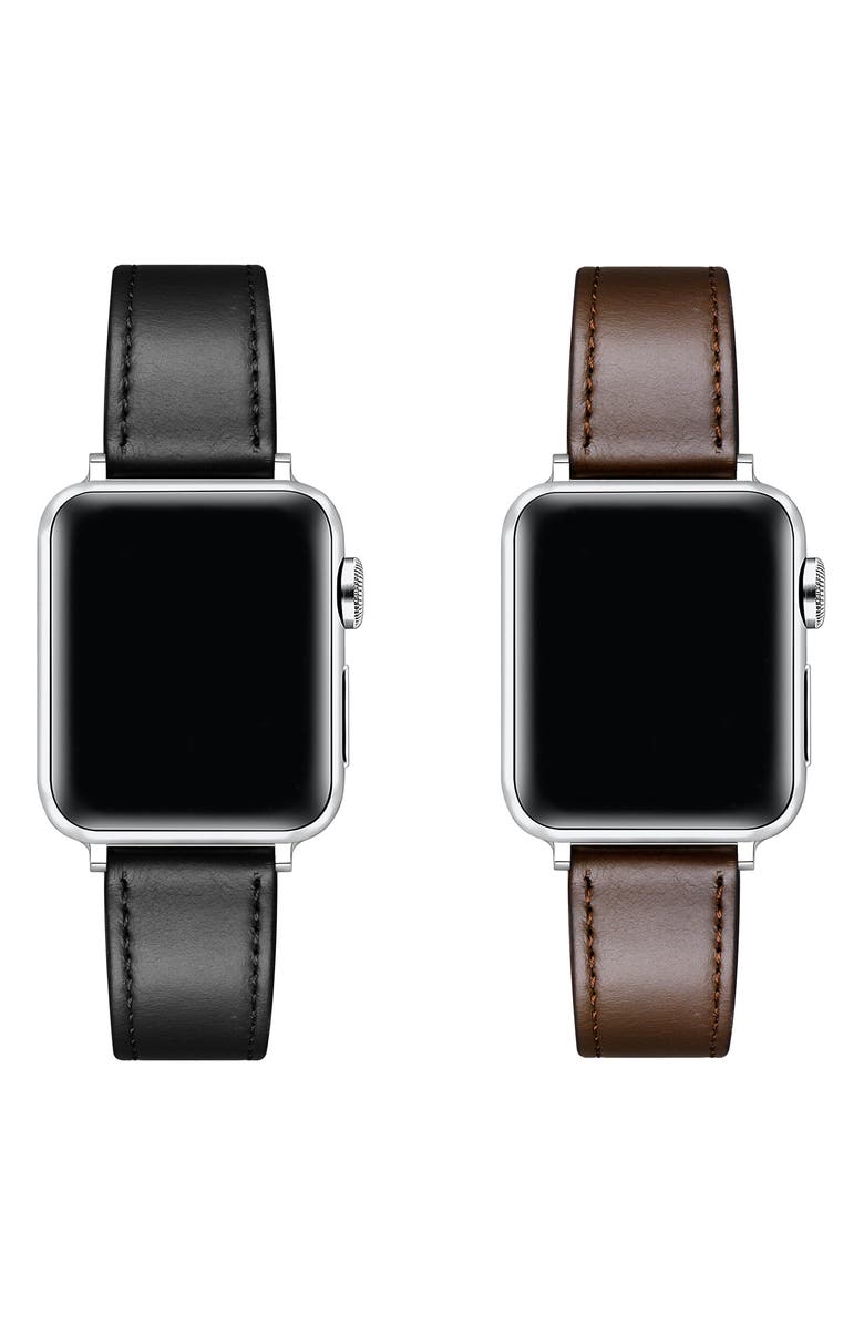 Posh Tech Drake 2-Pack Assorted Leather Apple Watch<sup>®</sup> Watchbands, Alternate, color, Black/Brown