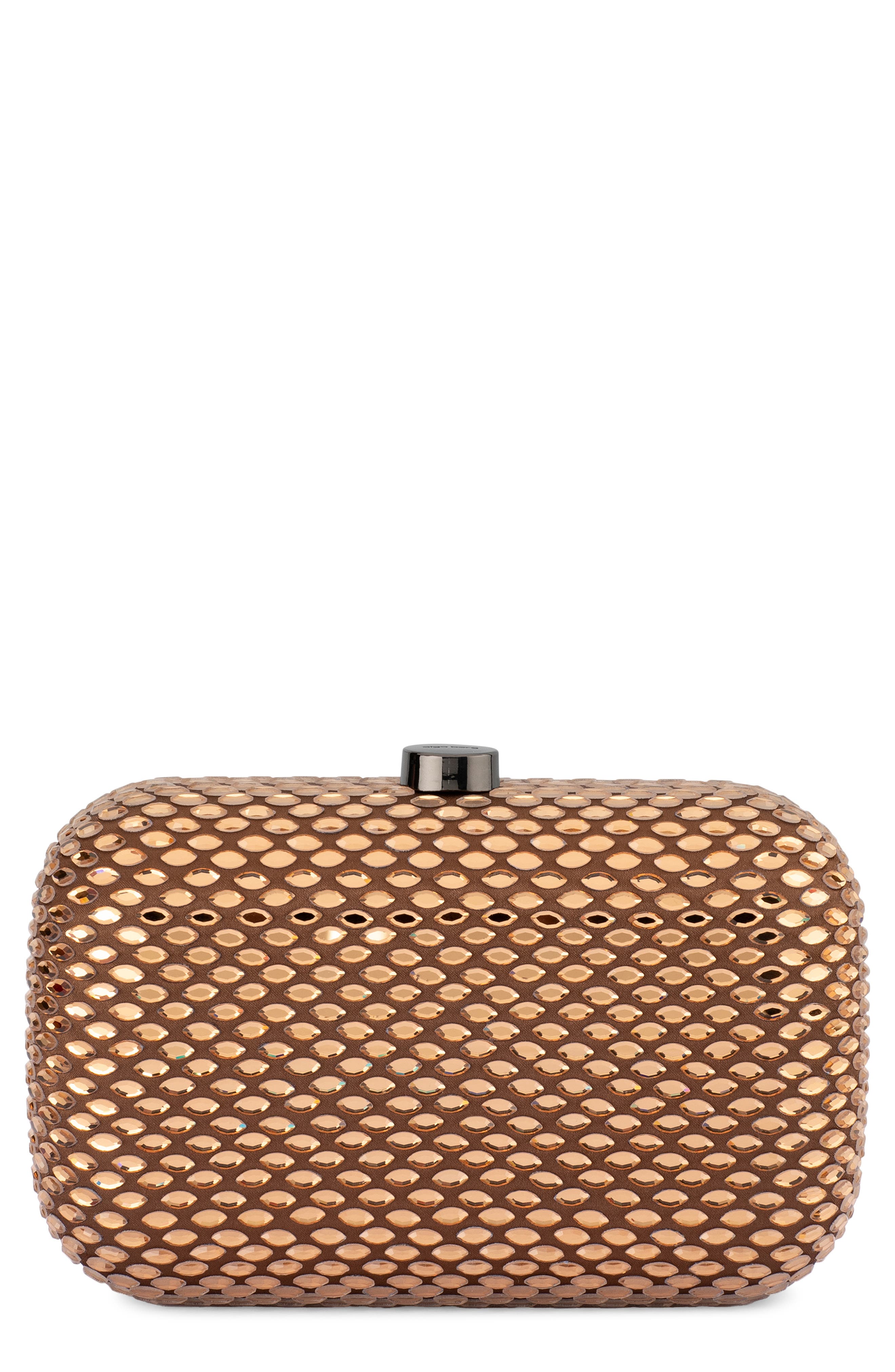 Olga Berg Brooks Hotfix Frame Clutch, Main, color, Copper