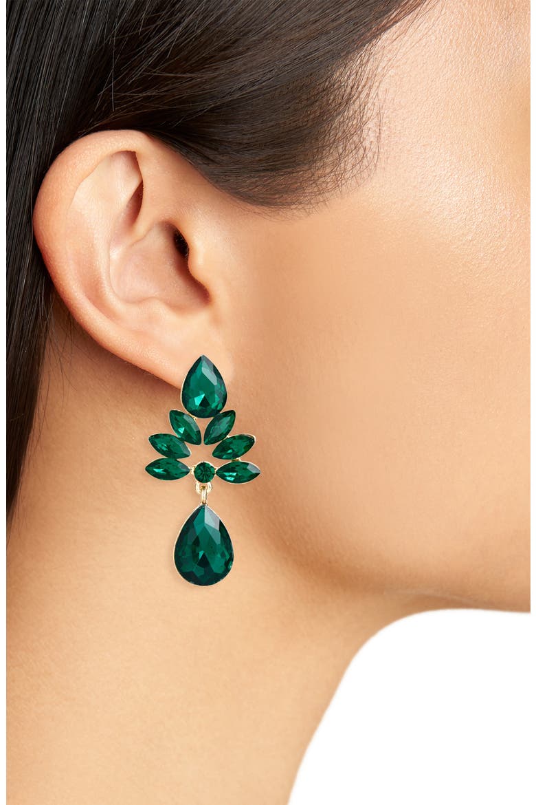 Chunky Leaf Drop Earrings, Alternate, color, GOLD/ GREEN
