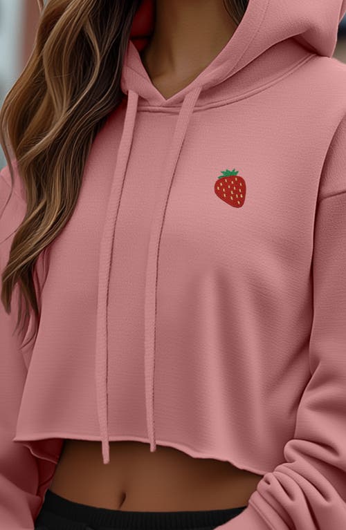Dalix Strawberry Cropped Fleece Hoodie In Mauve
