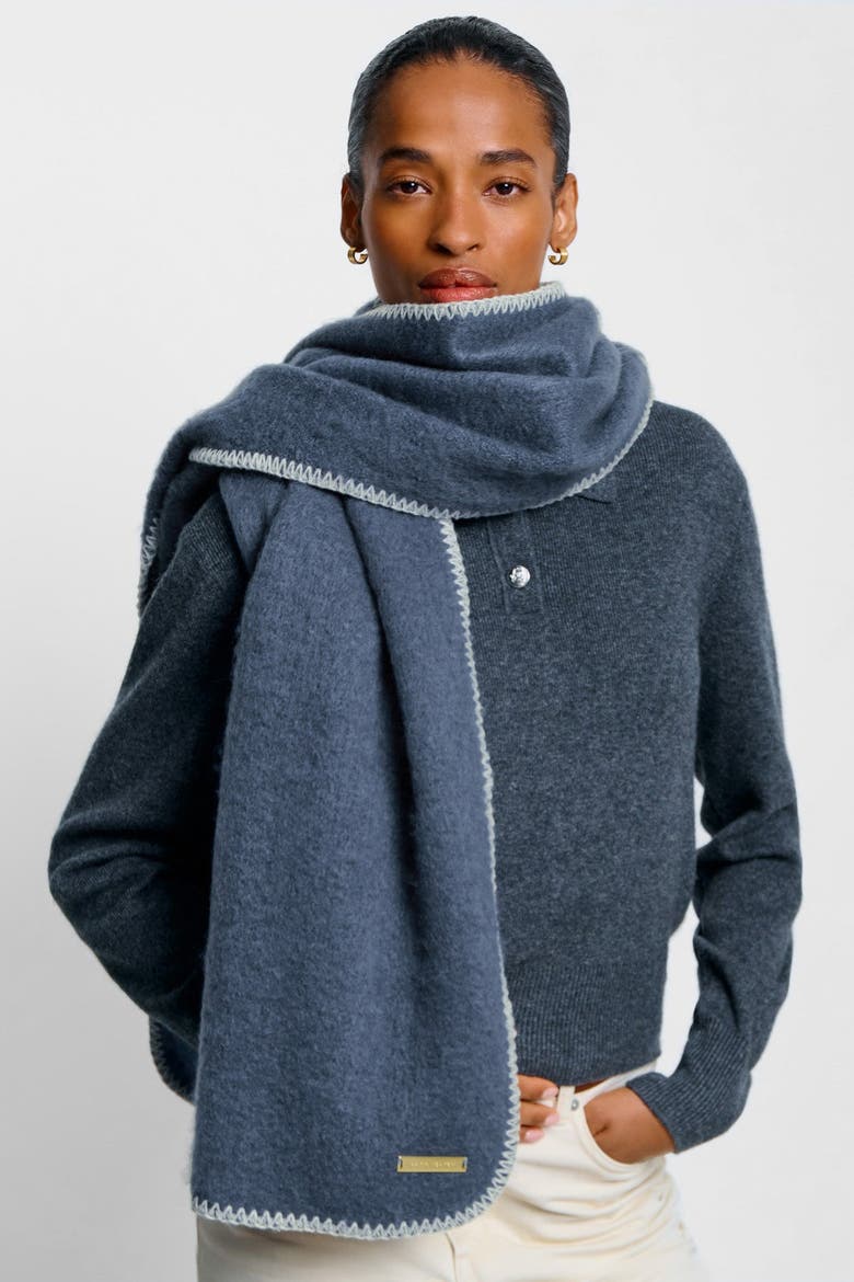 Whipstitch Scarf in Navy, Alternate, color, Navy