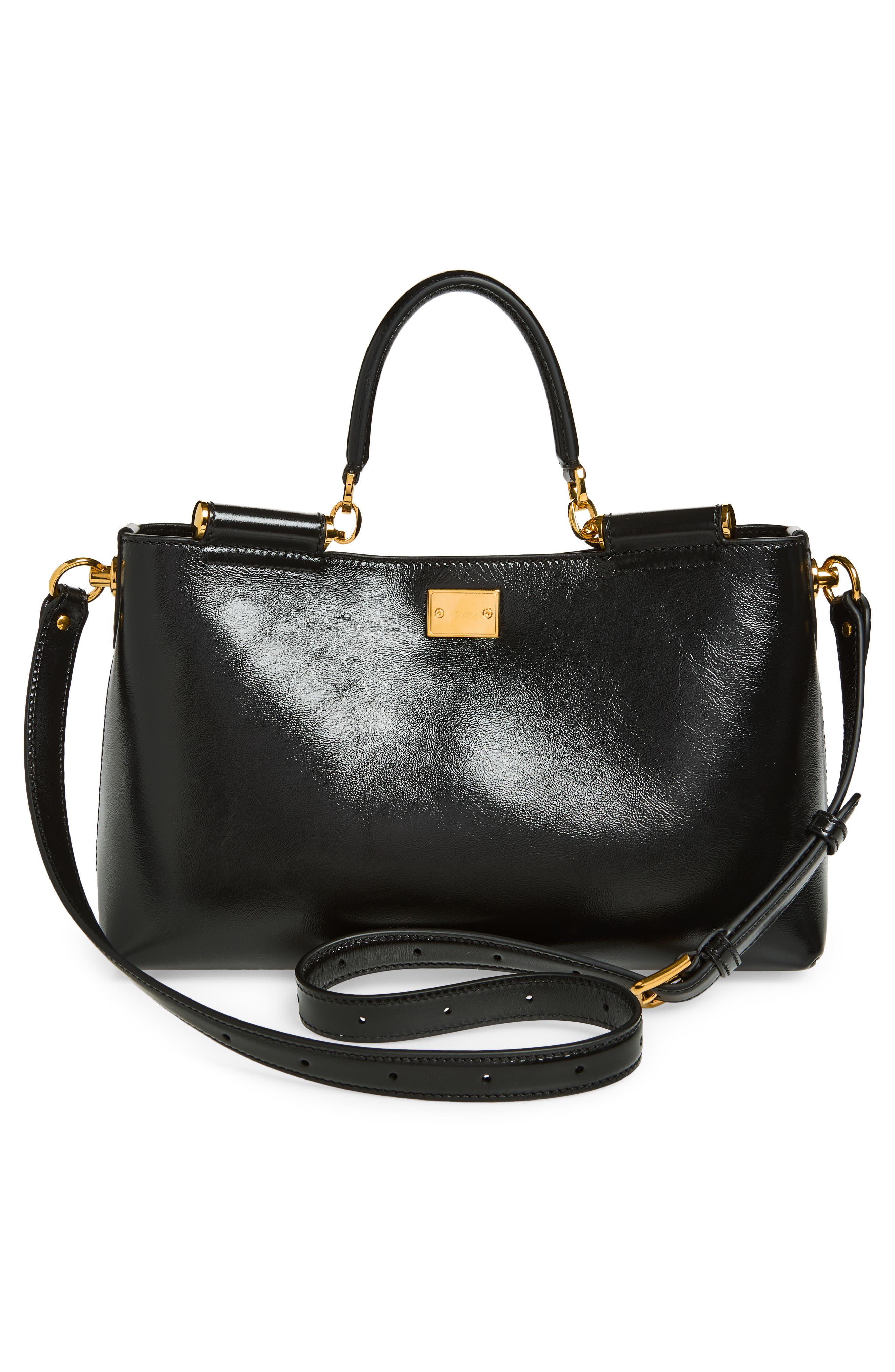 Dolce&Gabbana My Sicily Leather Shoulder Bag, Alternate, color, 80999 Nero