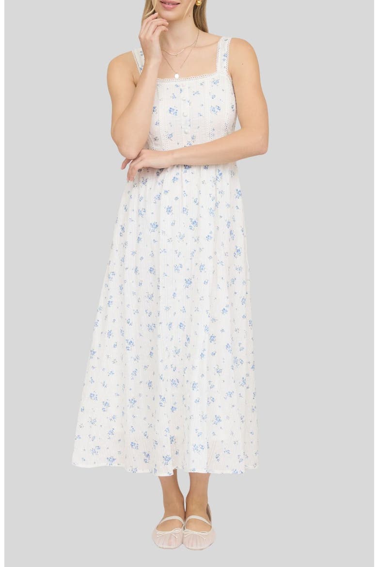 Ditsy Floral Midi Dress, Main, color, BLUE MULTI