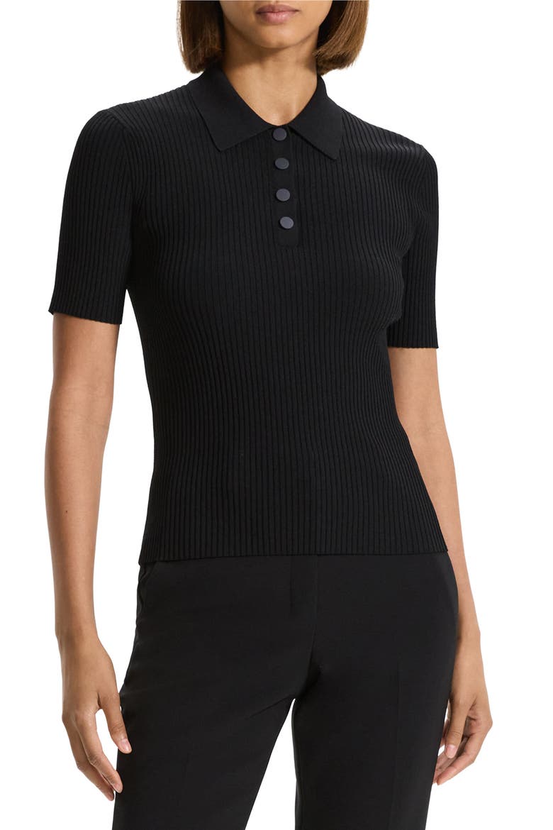 Rib Sweater Polo, Main, color, BLACK