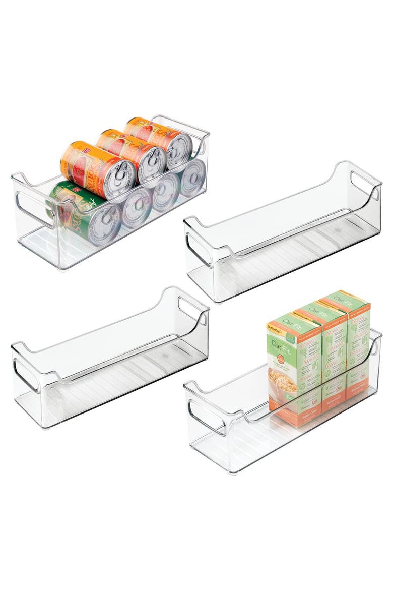 Stackable Plastic Pantry Bin - Storage Bin with Handles for Cabinets or Fridge - Set of 4 - Clear, Main, color, Clear