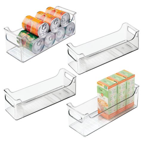 Stackable Plastic Pantry Bin - Storage Bin with Handles for Cabinets or Fridge - Set of 4 - Clear