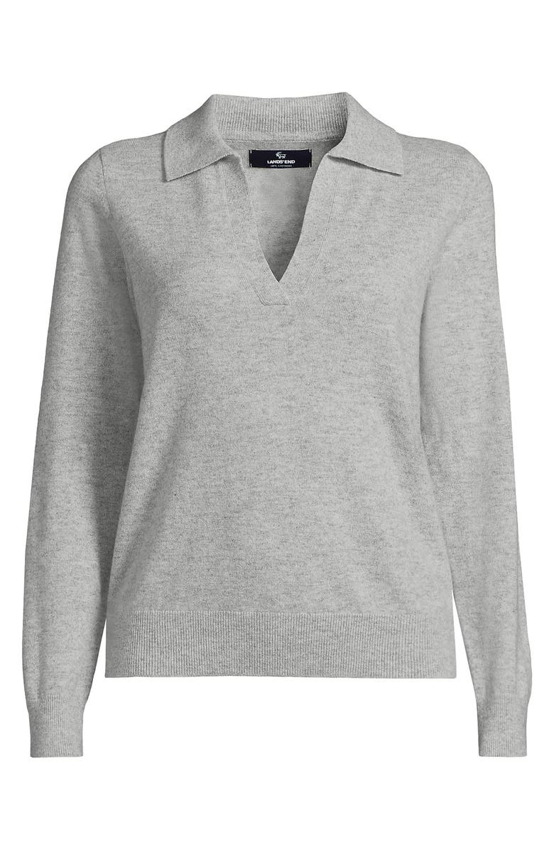 Lands' End Cashmere Johnny Collar Sweater, Alternate, color, Light Gray Heather