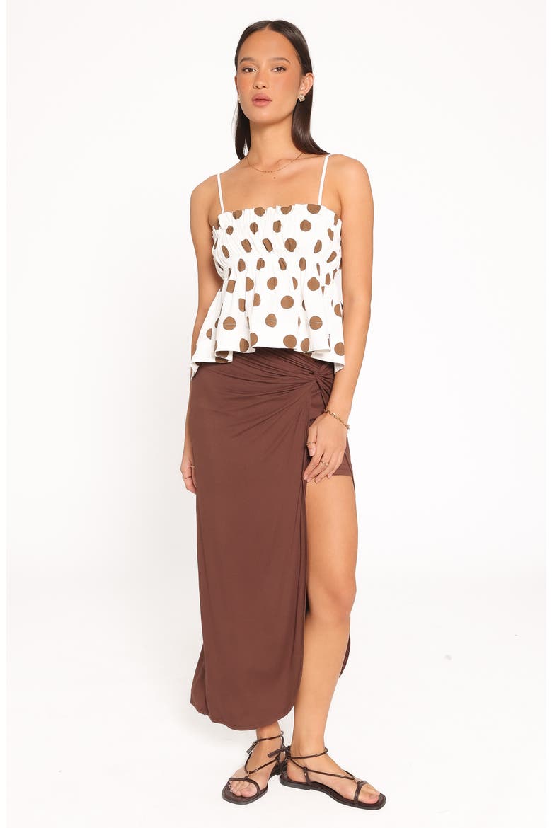 Yvaine Stretch Cotton Babydoll Top, Alternate, color, BROWN POLKA DOT