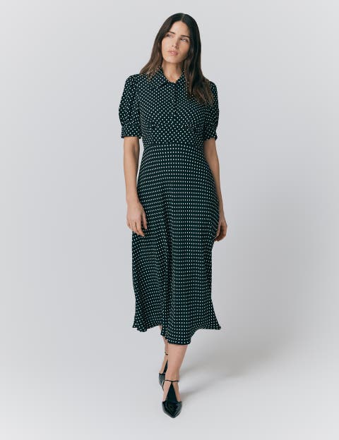 Wilma Crepe Polka Dot Midi Tea Dress