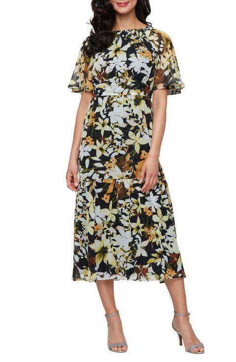 Flutter Sleeve A-Line Midi Dress