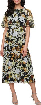 SL FASHIONS Flutter Sleeve A-Line Midi Dress