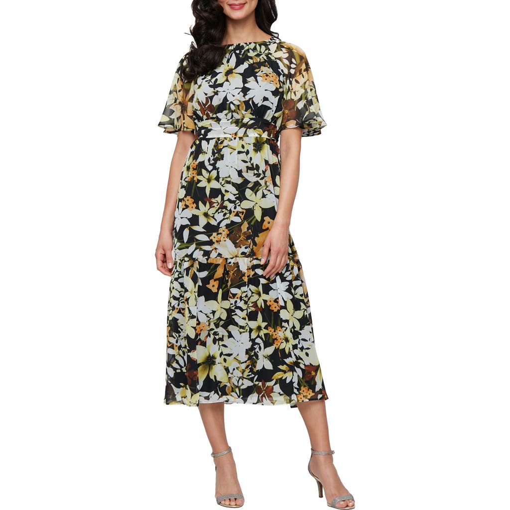 Sl Fashions Flutter Sleeve A-line Midi Dress In Multi