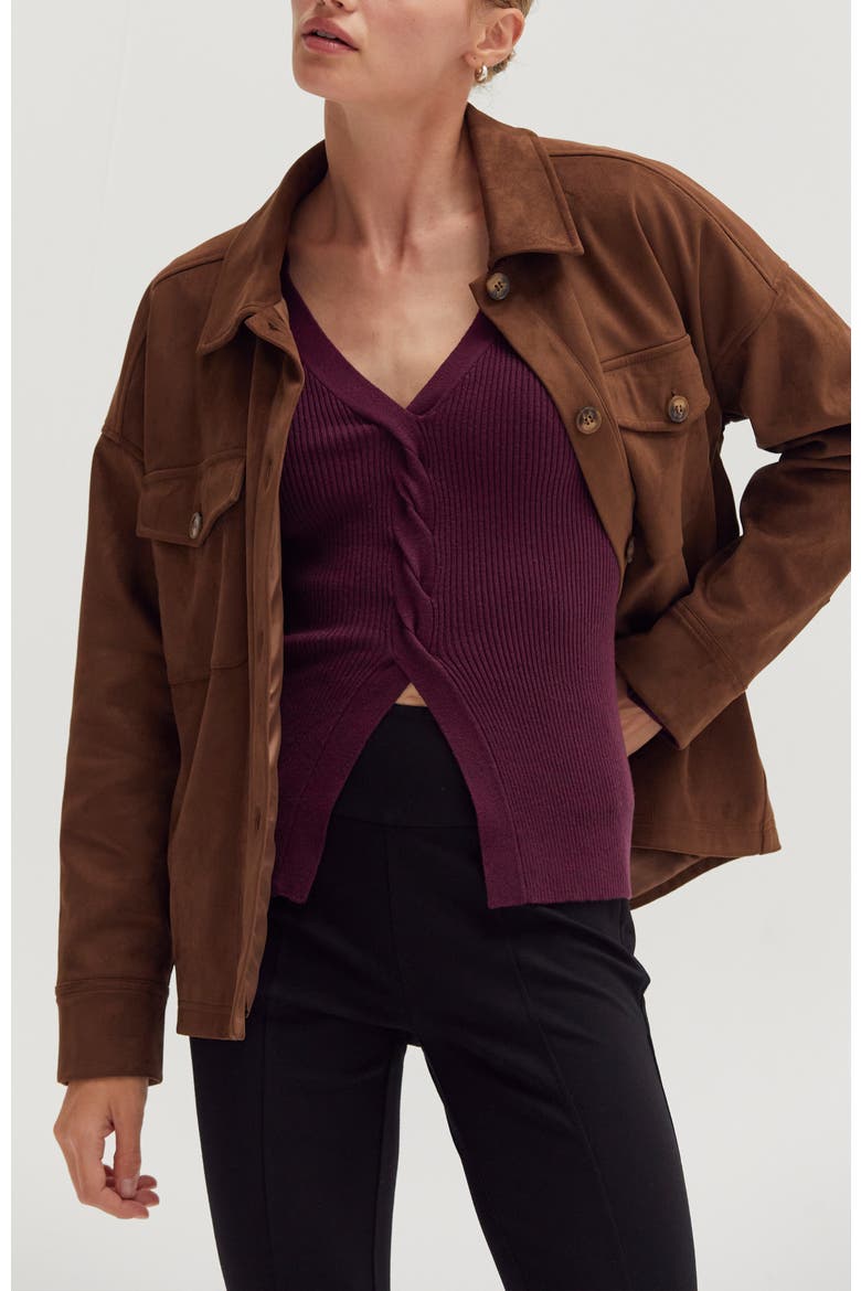 Faux Suede Shirt Jacket, Main, color, Espresso