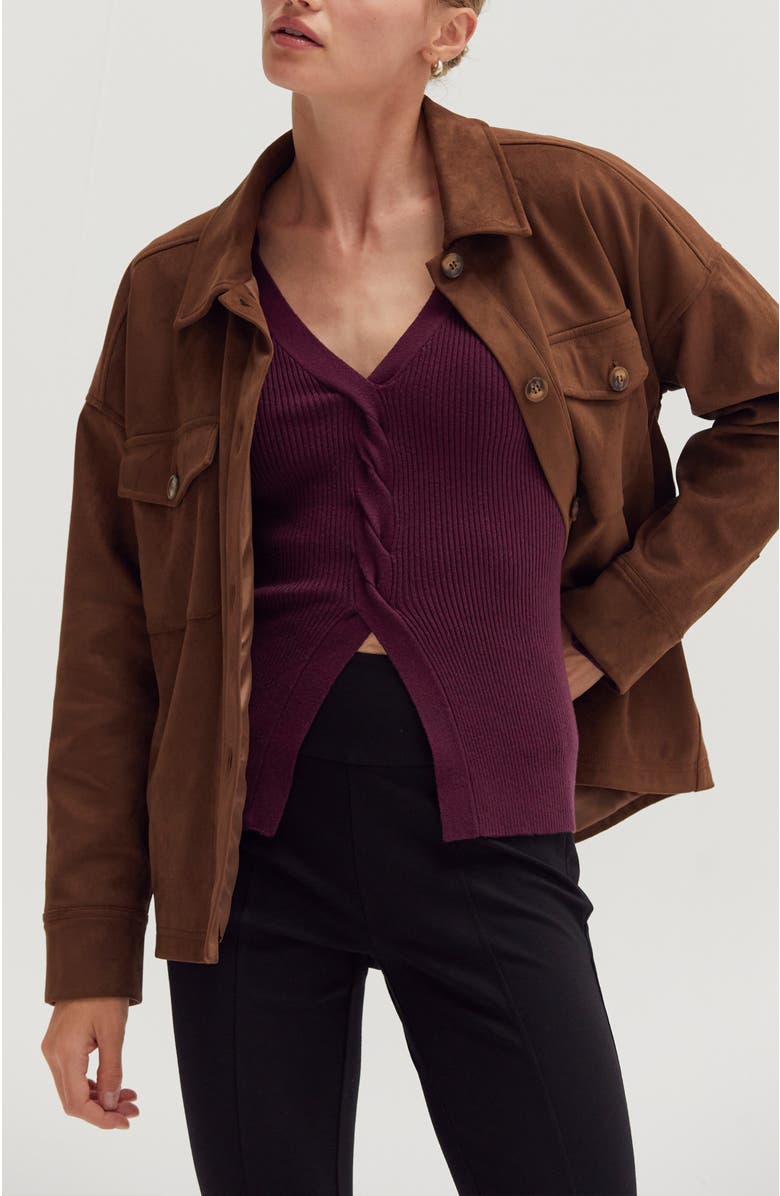 CRESCENT Faux Suede Shirt Jacket, Main, color, Espresso
