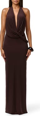 Naked Wardrobe Deep Plunge Open Back Maxi Dress
