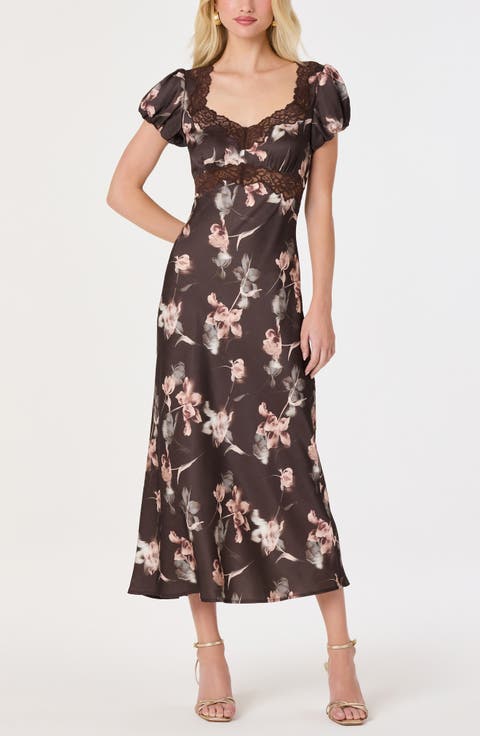 Almandina Floral Print Lace Trim Maxi Dress