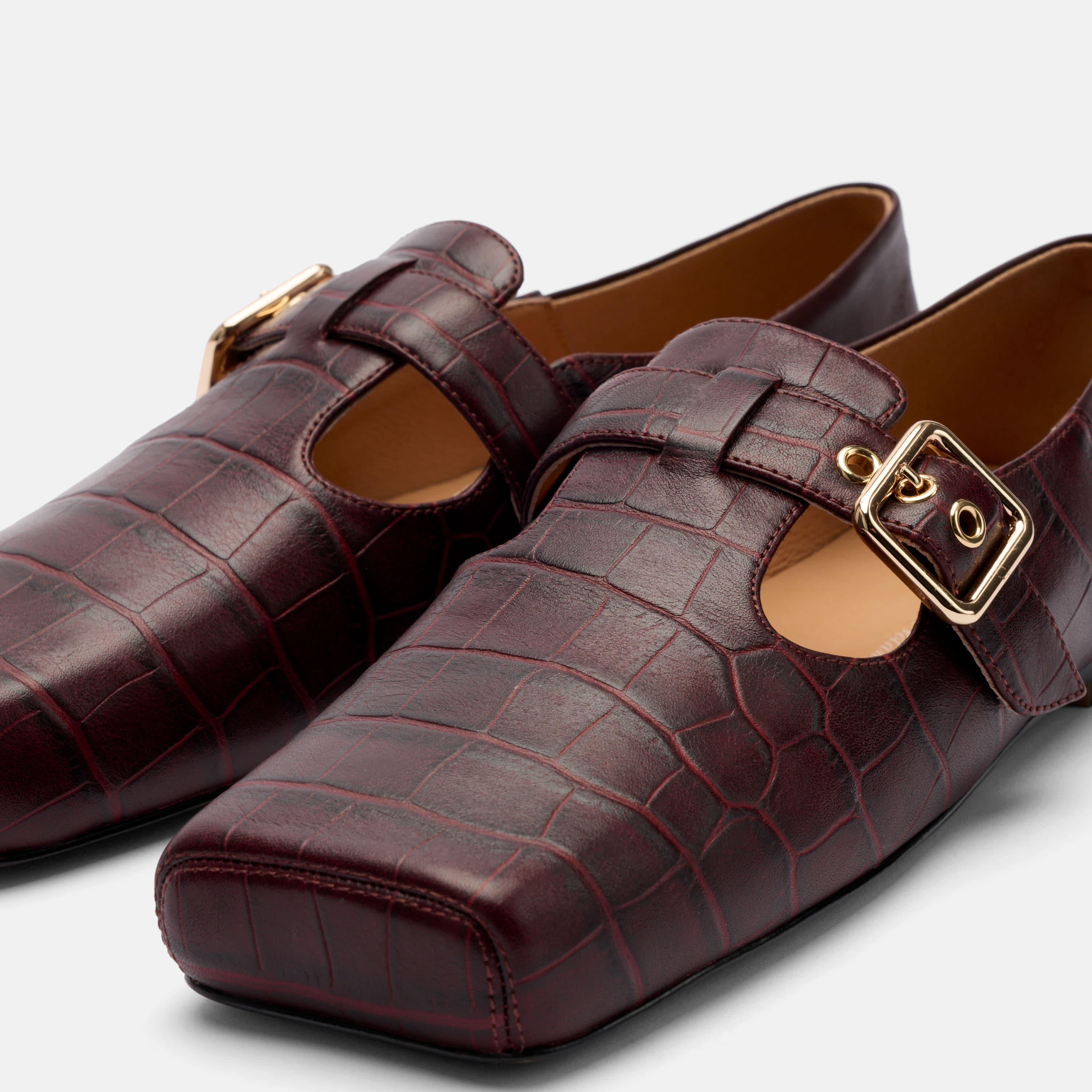 Sutton Croc Embossed Leather Mary Jane Flat, Alternate, color, Burgundy Croc