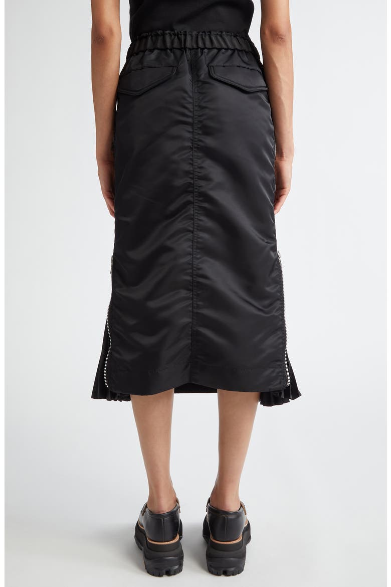 Insulated Nylon Twill Midi Skirt, Alternate, color, BLACK 001