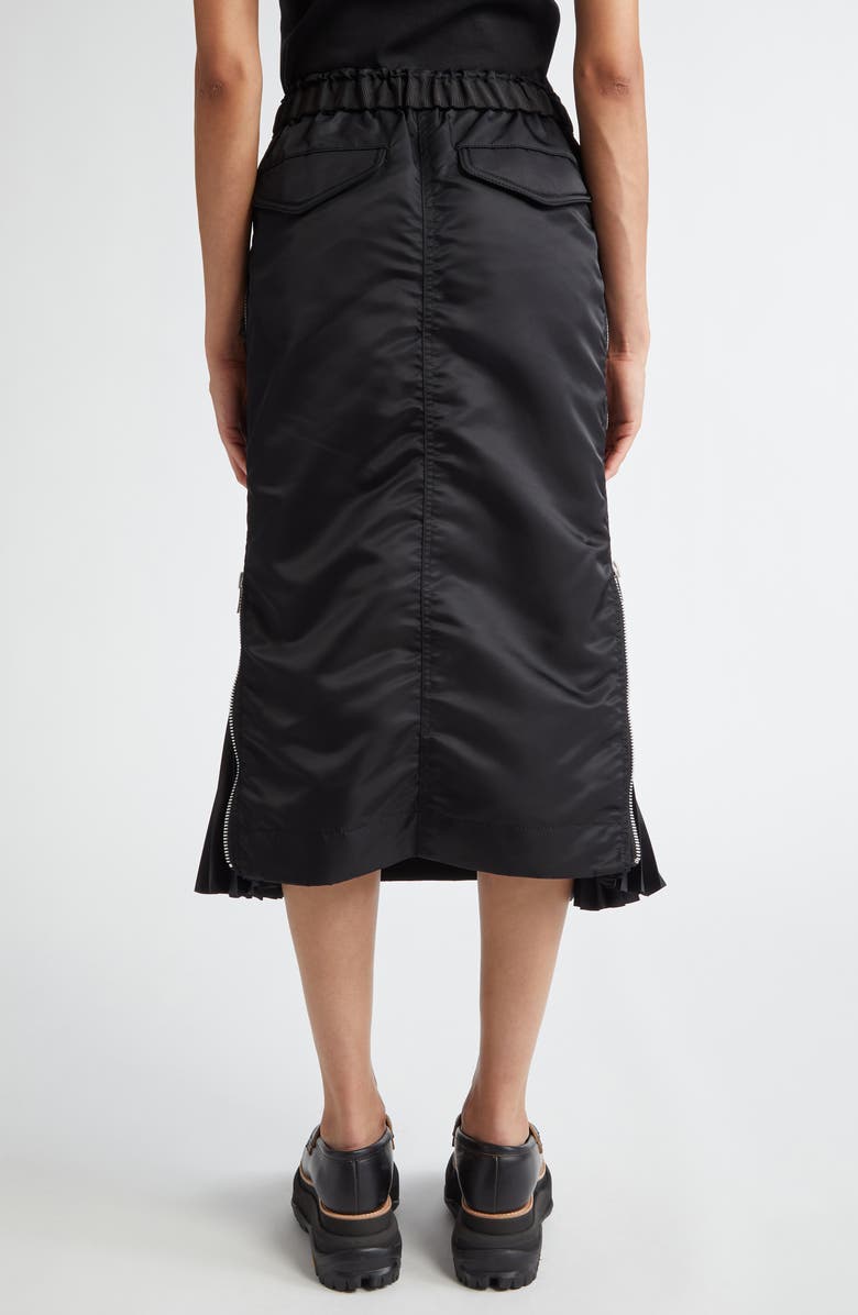 Sacai Insulated Nylon Twill Midi Skirt, Alternate, color, Black 001
