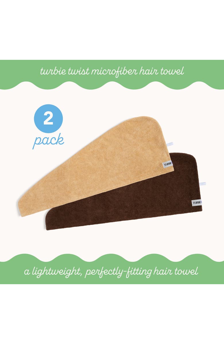 TURBIE TWIST 2 Pack Microfiber Hair Towel for Straight, Wavy, Curly Hair, Alternate, color, Tonal
