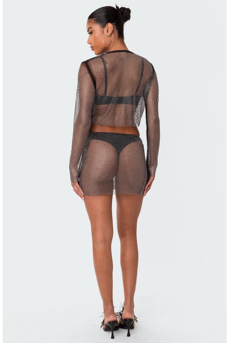 Embellished Sheer Fishnet Crop Top, Alternate, color, SILVER