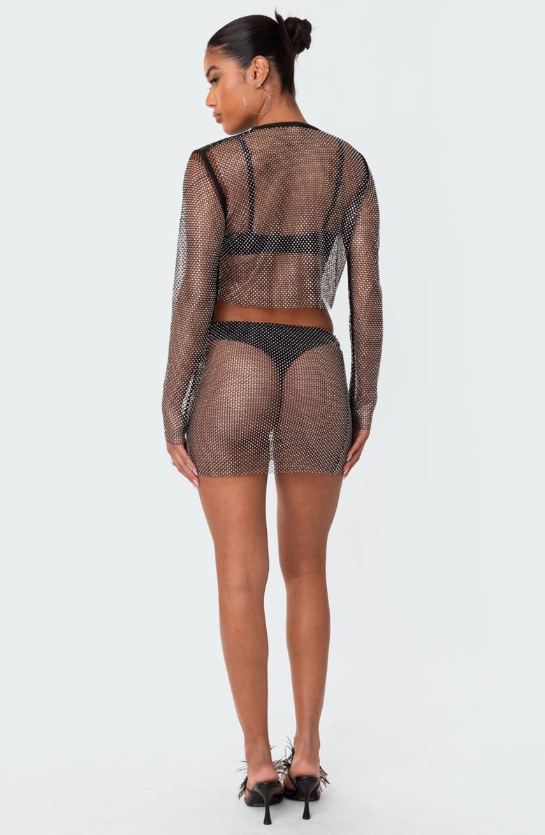 EDIKTED Embellished Sheer Fishnet Crop Top, Alternate, color, 