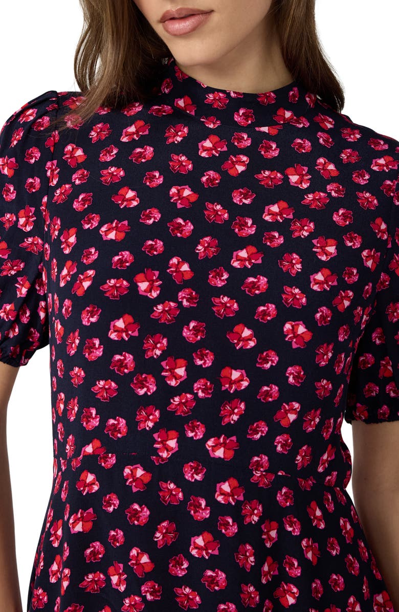 DVF Dolly Print Mock Neck Minidress, Alternate, color, Hibiscus Dot Maritime