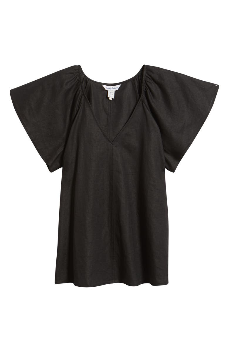 Tommy Bahama Coastalina Flutter Sleeve Linen Top, Alternate, color, Black