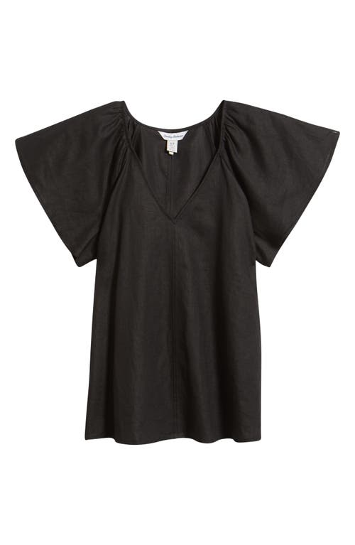 Tommy Bahama Coastalina Flutter Sleeve Linen Top In Black