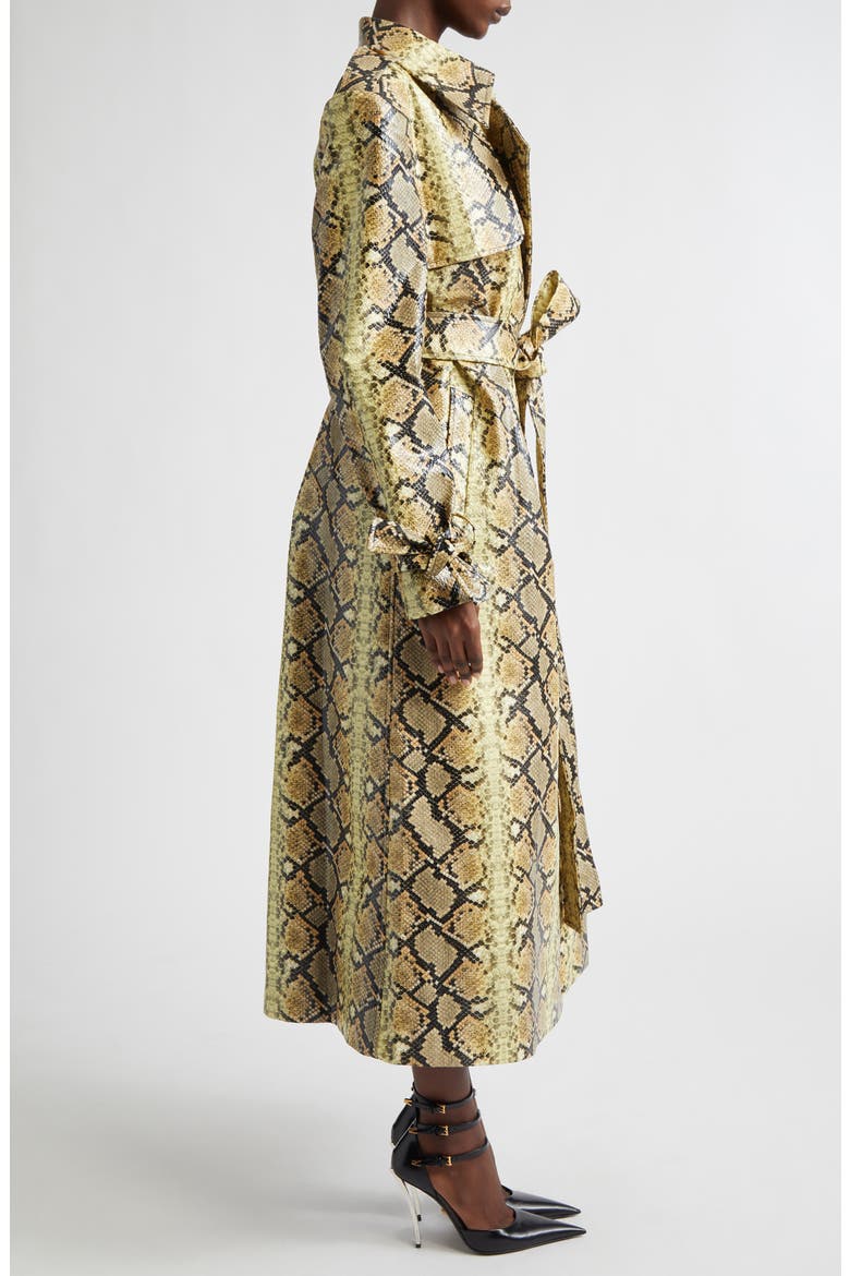 Snakeskin Embossed Faux Leather Trench Coat, Alternate, color, SNAKESKIN