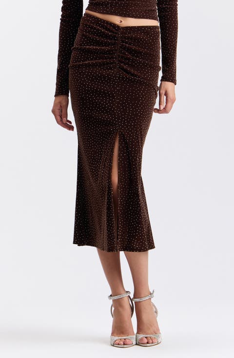 Crystal Embellished Velvet Midi Skirt