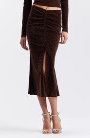 Avec Les Filles Crystal Embellished Velvet Midi Skirt