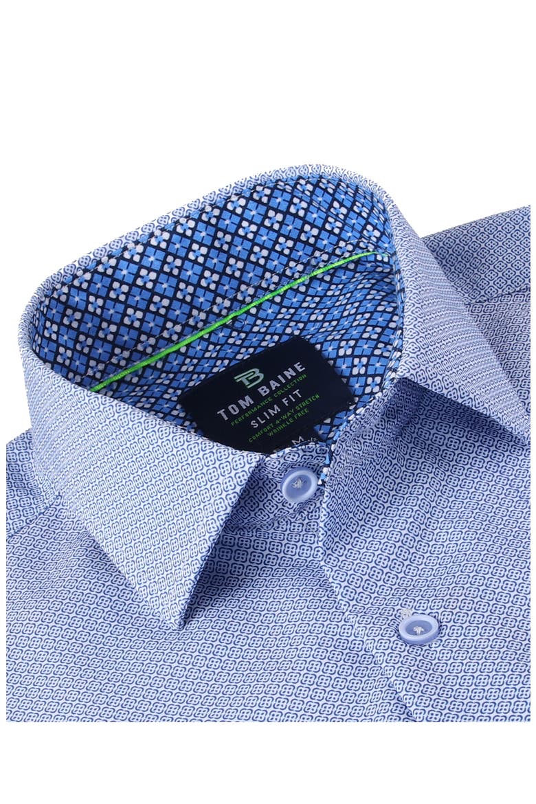 Slim Fit Short Sleeve Performance Stretch Button-Up Shirt, Alternate, color, BLUE/ WHITE