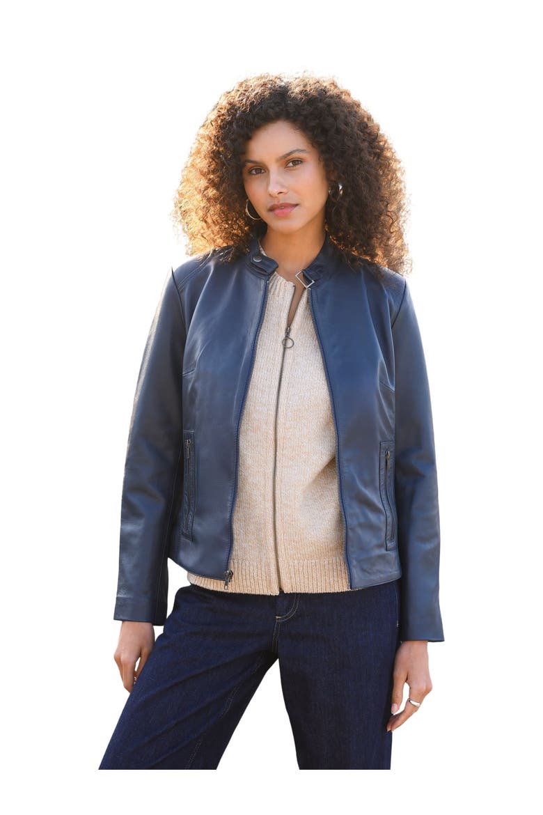 Stand Collar Biker Jacket, Main, color, INDIGO