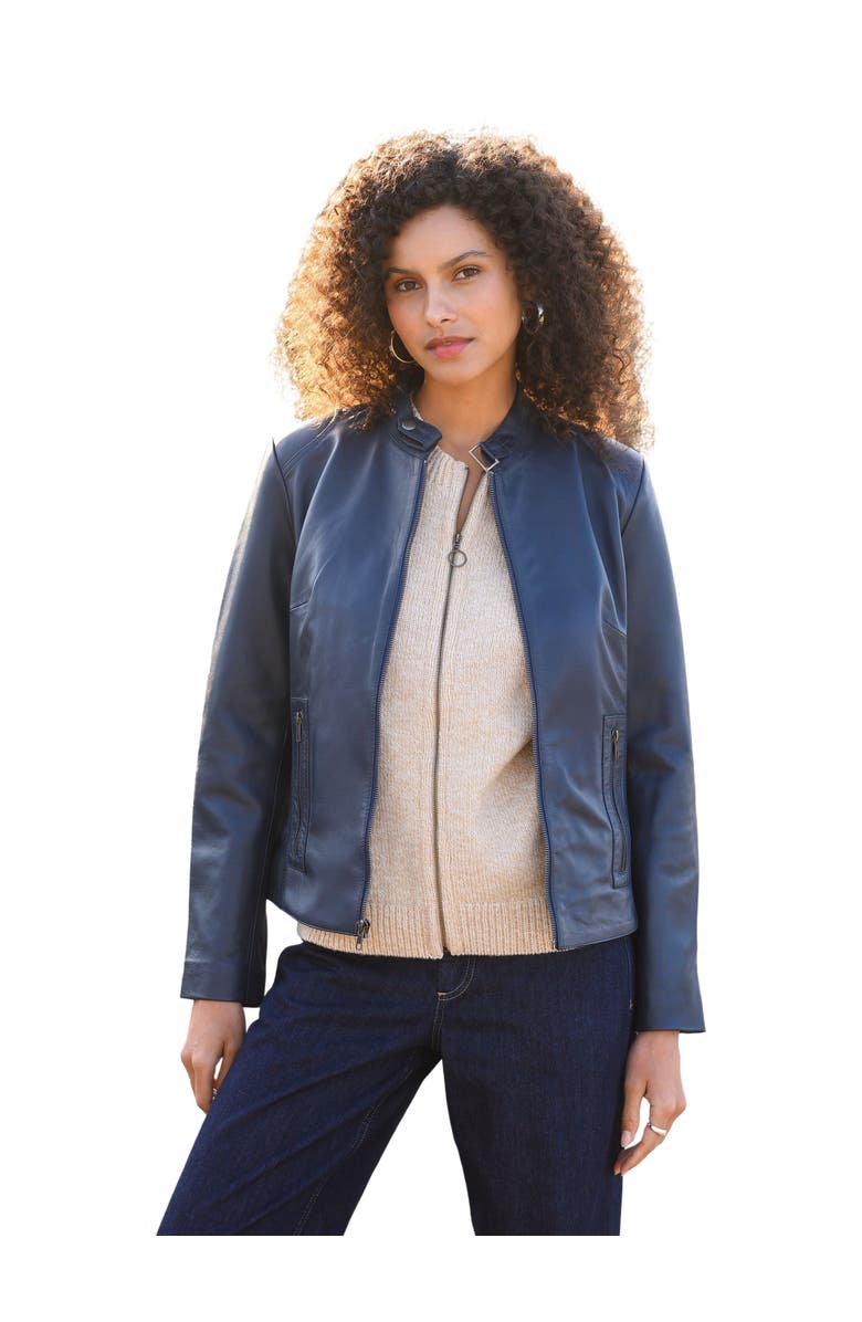 Celtic & Co. Stand Collar Biker Jacket, Main, color, Indigo