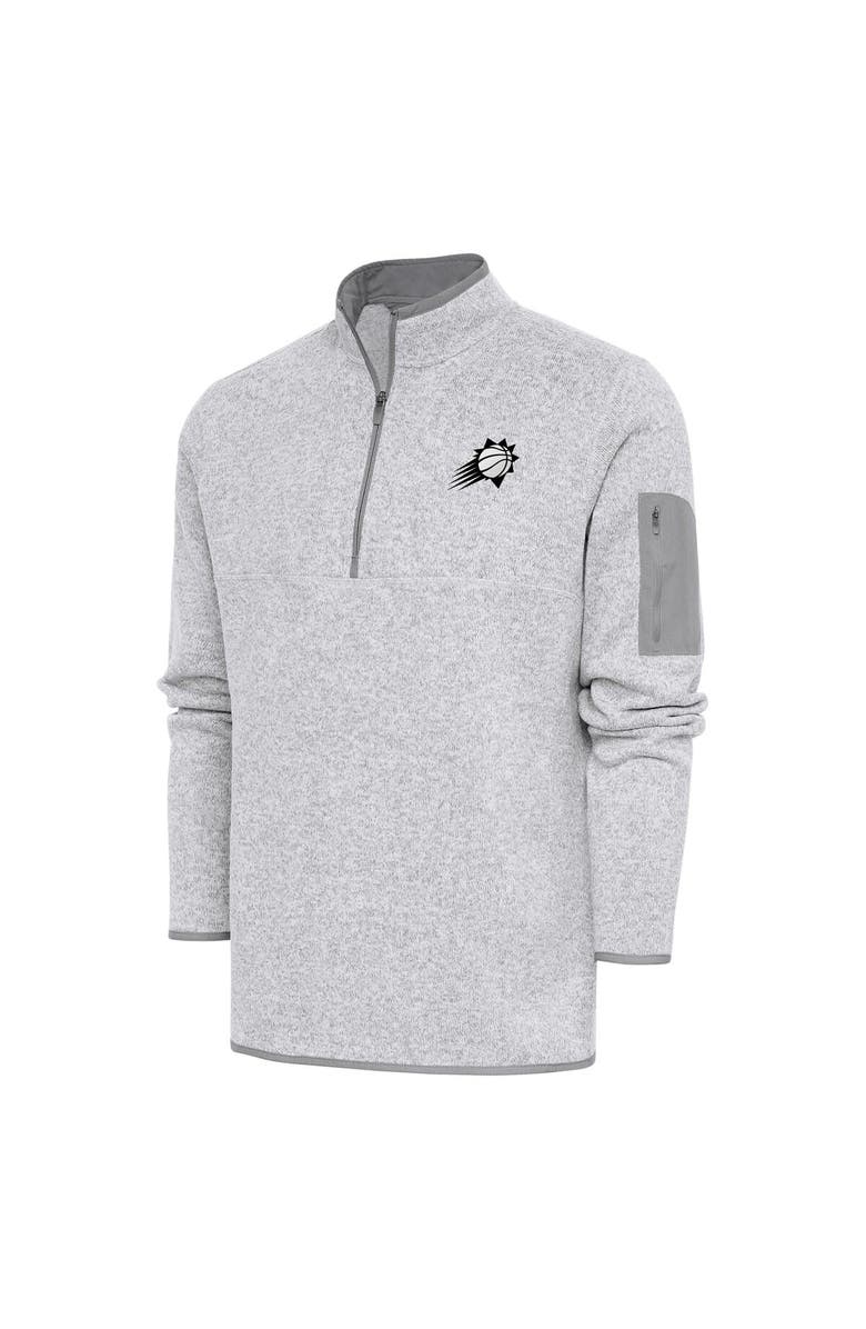 ANTIGUA Men's Antigua Heather Gray Phoenix Suns Metallic Logo Fortune Quarter-Zip Jacket, Main, color, 