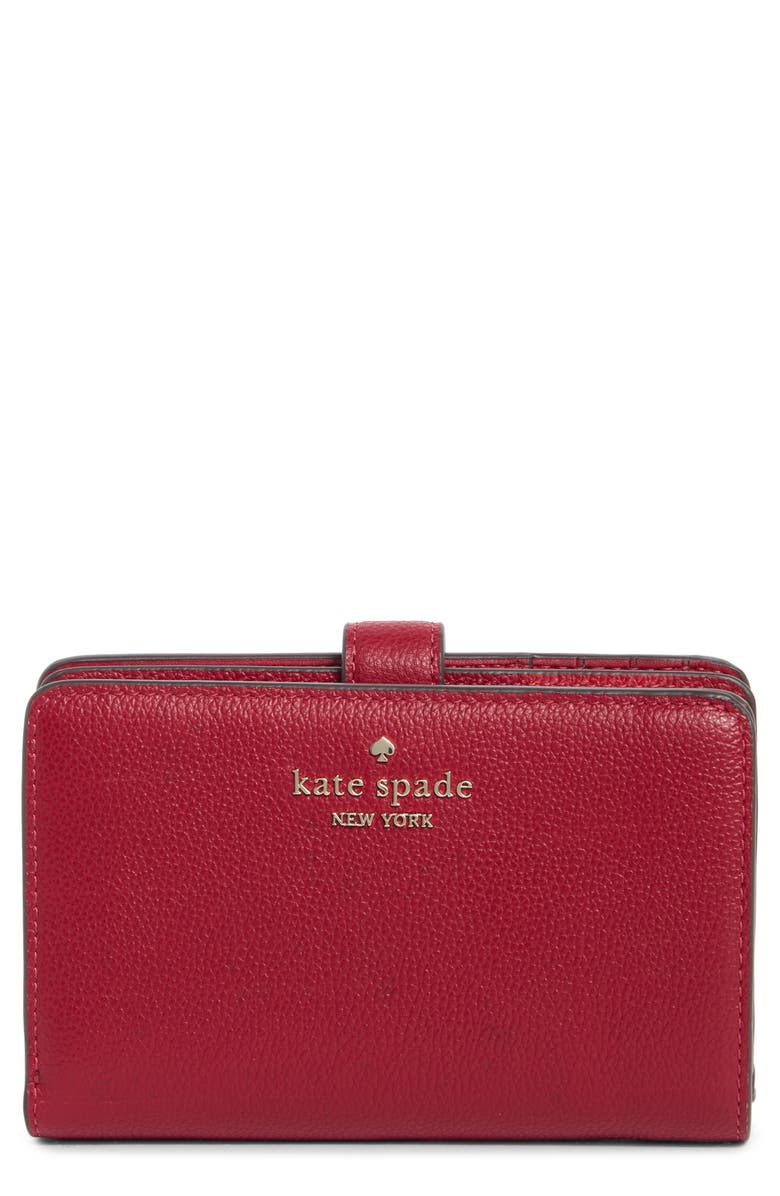 Kate Spade New York leila pebbled leather medium cardholder wallet, Main, color, Red Jam