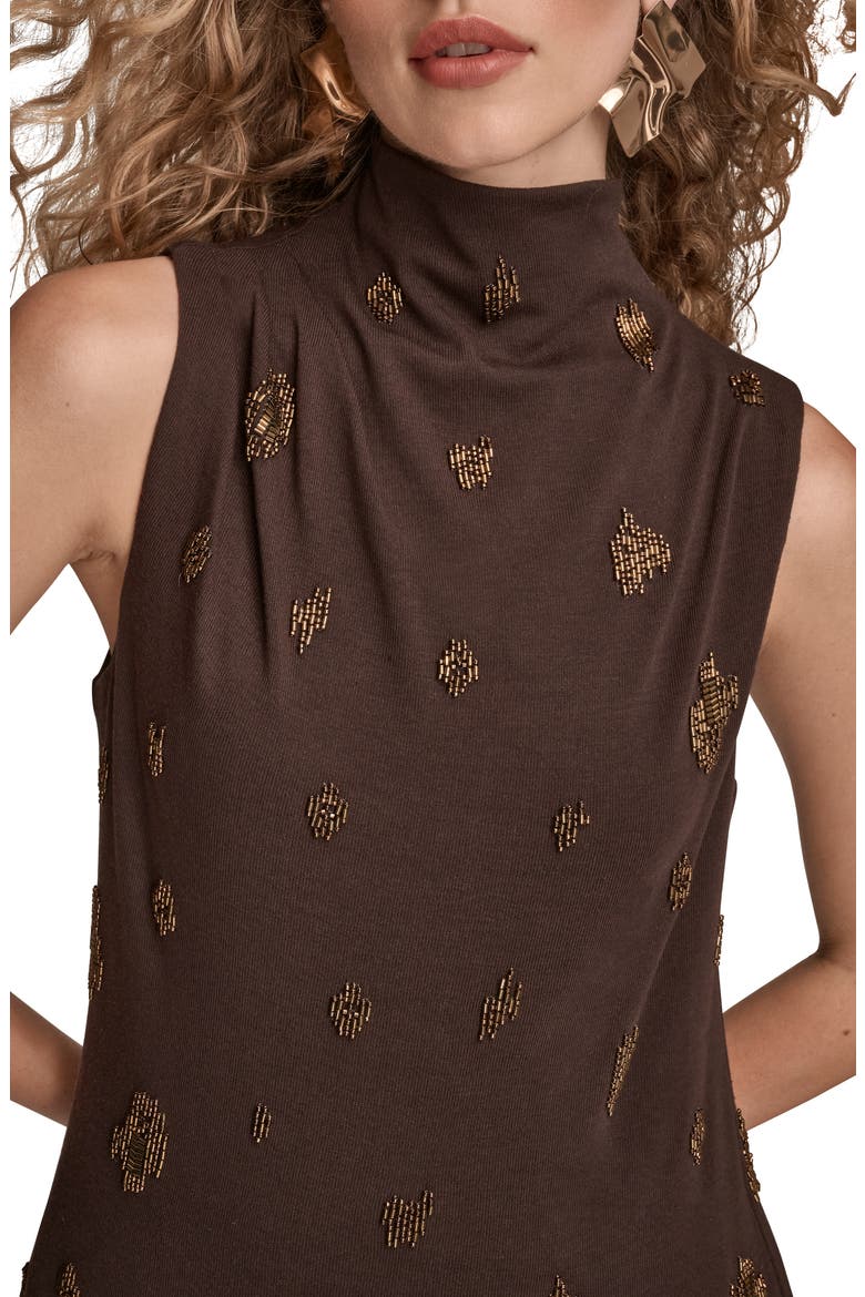Embroidered Bead Sleeveless Funnel Neck Top, Alternate, color, CHOCOLATE PLUM