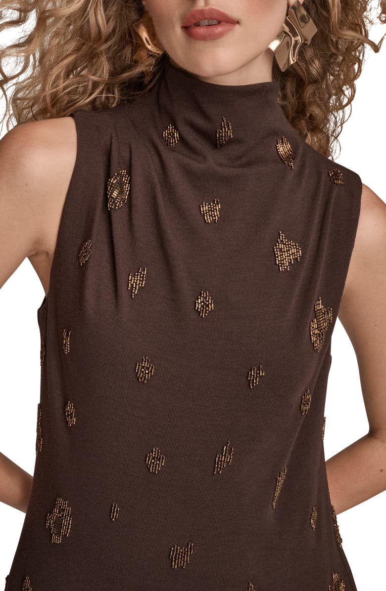 Donna Karan New York Embroidered Bead Sleeveless Funnel Neck Top, Alternate, color, Chocolate Plum