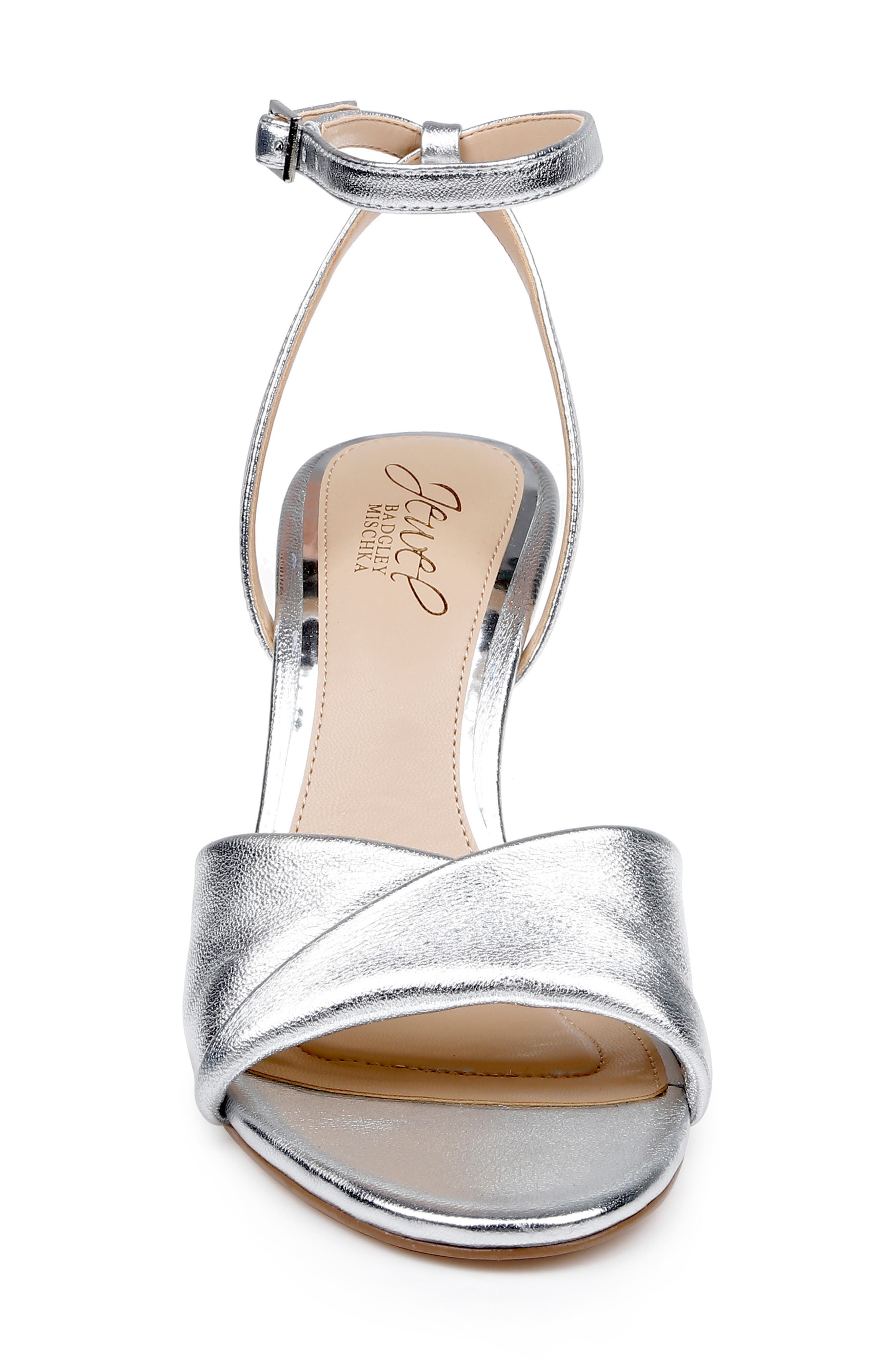 Jewel Badgley Mischka Kaia Ankle Strap Sandal, Alternate, color, Silverleat
