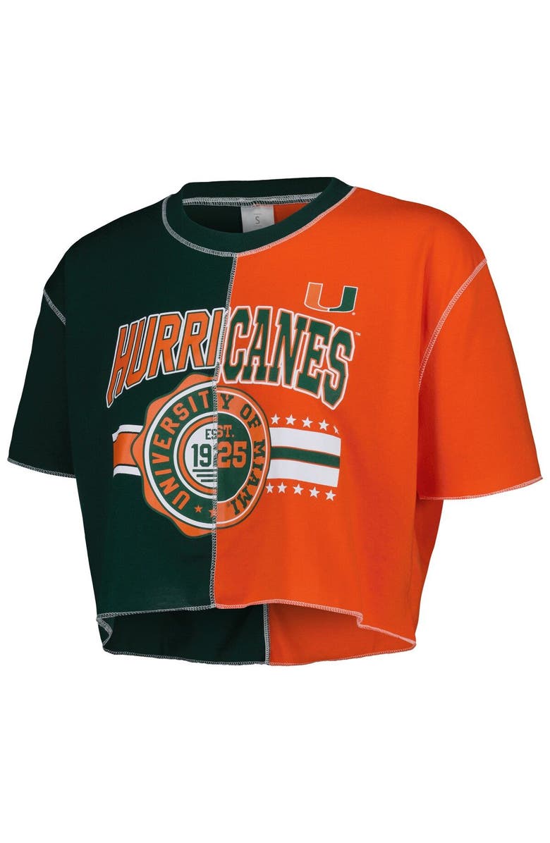 ZOOZATZ Women's ZooZatz Green/Orange Miami Hurricanes Colorblock Cropped T-Shirt, Alternate, color, 