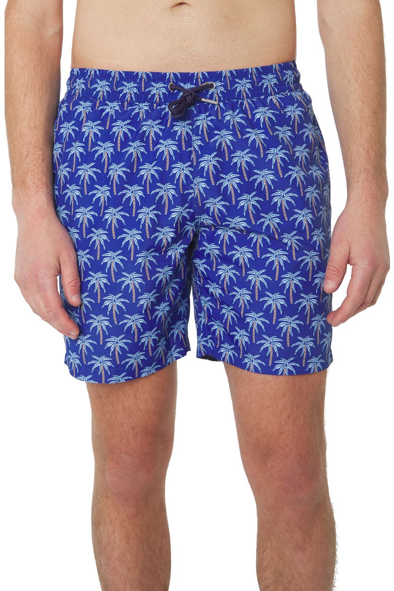 Cabo Swim Trunks, Main, color, BLUE PALM TREE