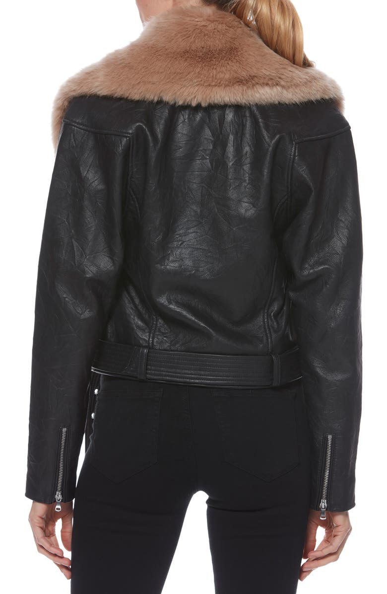 PAIGE Rizza Lambskin Leather Moto Jacket with Removable Faux Fur Collar, Alternate, color, 