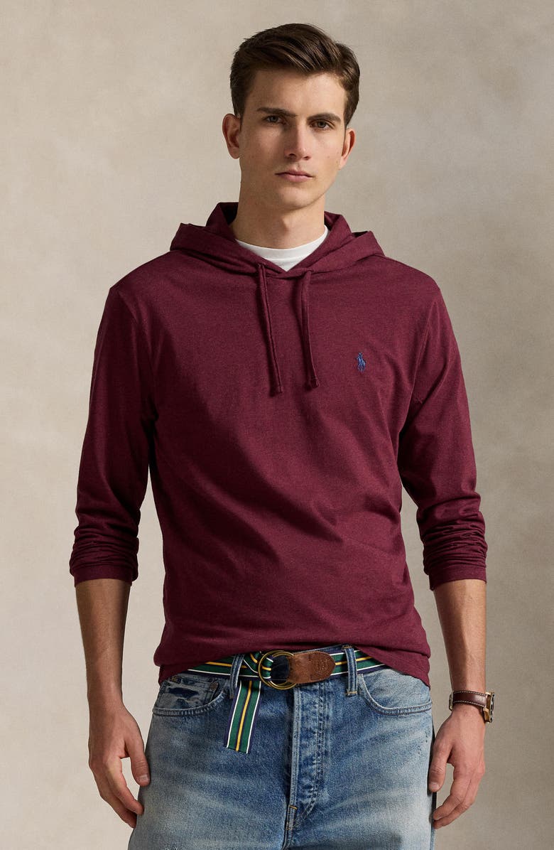 Polo Ralph Lauren Long Sleeve Hooded Cotton T-Shirt, Alternate, color, Spring Wine Heather