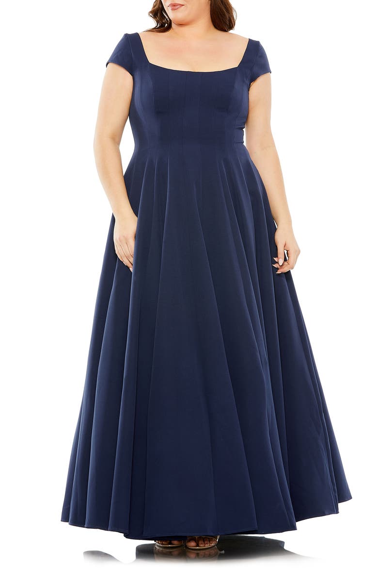 Cap Sleeve Square Neck Ballgown, Main, color, MIDNIGHT