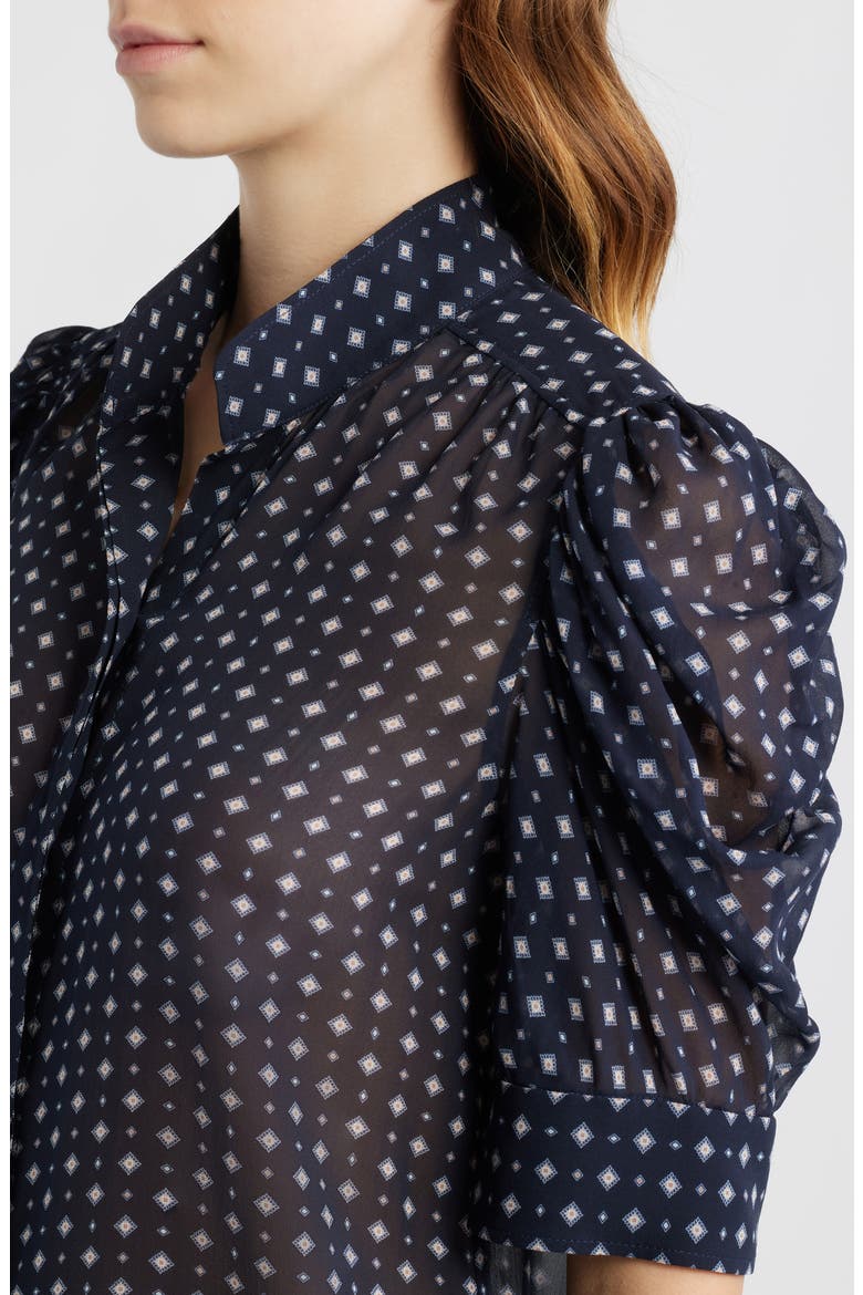 Gillian Print Silk Button-Up Shirt, Alternate, color, NAVY MULTI