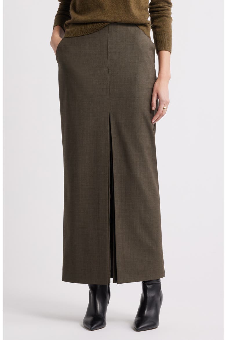 Wool Blend Maxi Pencil Skirt, Main, color, BROWN HEATHER